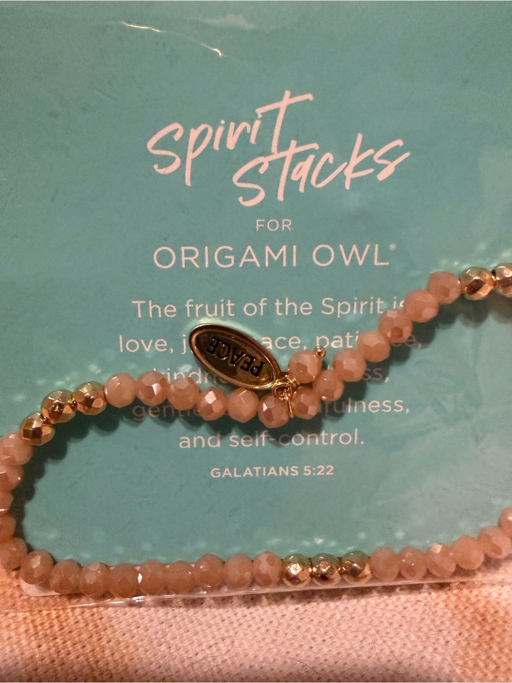Origami Owl Pink Beaded Bracelet Set with Gold Peace Charm